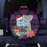 Custom Guam Christmas Spare Tire Cover Santa Gift Latte Stone and Sea Turle Mix Hibiscus Chamorro Pink Style LT03 - Polynesian Pride
