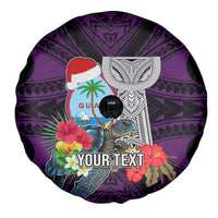 Custom Guam Christmas Spare Tire Cover Santa Gift Latte Stone and Sea Turle Mix Hibiscus Chamorro Pink Style LT03 - Polynesian Pride