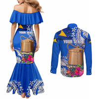 Tokelau Waitangi Couples Matching Mermaid Dress and Long Sleeve Button Shirt Tropical Flower Tapa Pattern LT03 - Polynesian Pride