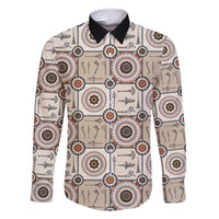Tukenny Pattern Fijian War Clubs Family Matching Short Sleeve Bodycon Dress and Hawaiian Shirt LT03 Dad's Shirt - Long Sleeve Beige - Polynesian Pride