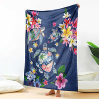 Hawaiian Turtles and Tropical Plants Blanket Blue Watercolor