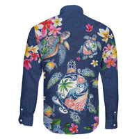 Hawaiian Turtles and Tropical Plants Family Matching Short Sleeve Bodycon Dress and Hawaiian Shirt Blue Watercolor LT03 - Polynesian Pride