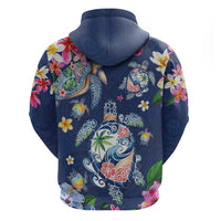 Hawaiian Turtles and Tropical Plants Hoodie Blue Watercolor