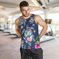 Hawaiian Turtles and Tropical Plants Men Tank Top Blue Watercolor