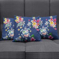 Hawaiian Turtles and Tropical Plants Pillow Cover Blue Watercolor
