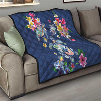Hawaiian Turtles and Tropical Plants Quilt Blue Watercolor