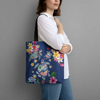 Hawaiian Turtles and Tropical Plants Tote Bag Blue Watercolor