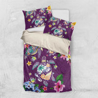 Hawaiian Turtles and Tropical Plants Bedding Set Purple Watercolor
