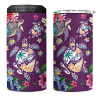 Hawaiian Turtles and Tropical Plants 4 in 1 Can Cooler Tumbler Purple Watercolor LT03 One Size: 16 oz Purple - Polynesian Pride