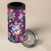 Hawaiian Turtles and Tropical Plants 4 in 1 Can Cooler Tumbler Purple Watercolor LT03 - Polynesian Pride