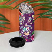Hawaiian Turtles and Tropical Plants 4 in 1 Can Cooler Tumbler Purple Watercolor LT03 - Polynesian Pride