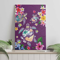 Hawaiian Turtles and Tropical Plants Canvas Wall Art Purple Watercolor