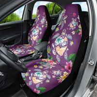 Hawaiian Turtles and Tropical Plants Car Seat Cover Purple Watercolor