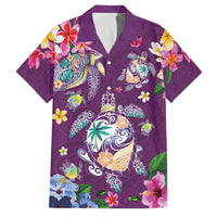 Hawaiian Turtles and Tropical Plants Family Matching Puletasi and Hawaiian Shirt Purple Watercolor LT03 Dad's Shirt - Short Sleeve Purple - Polynesian Pride