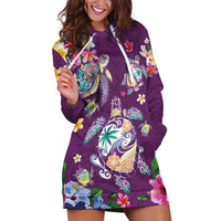 Hawaiian Turtles and Tropical Plants Hoodie Dress Purple Watercolor LT03 Purple - Polynesian Pride