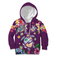 Hawaiian Turtles and Tropical Plants Kid Hoodie Purple Watercolor