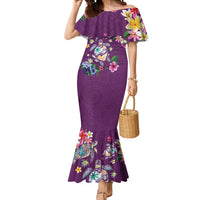 Hawaiian Turtles and Tropical Plants Mermaid Dress Purple Watercolor