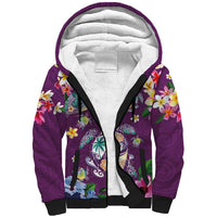 Hawaiian Turtles and Tropical Plants Sherpa Hoodie Purple Watercolor LT03 Unisex Purple - Polynesian Pride