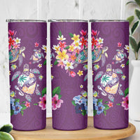 Hawaiian Turtles and Tropical Plants Skinny Tumbler Purple Watercolor LT03 - Polynesian Pride
