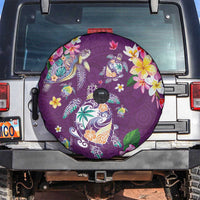 Hawaiian Turtles and Tropical Plants Spare Tire Cover Purple Watercolor