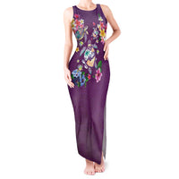 Hawaiian Turtles and Tropical Plants Tank Maxi Dress Purple Watercolor