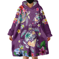 Hawaiian Turtles and Tropical Plants Wearable Blanket Hoodie Purple Watercolor LT03 - Polynesian Pride