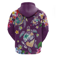 Hawaiian Turtles and Tropical Plants Zip Hoodie Purple Watercolor
