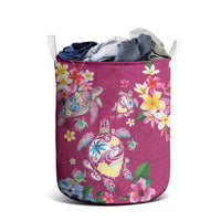 Hawaiian Turtles and Tropical Plants Laundry Basket Pink Watercolor