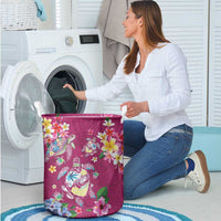Hawaiian Turtles and Tropical Plants Laundry Basket Pink Watercolor