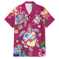 Hawaiian Turtles and Tropical Plants Family Matching Off Shoulder Maxi Dress and Hawaiian Shirt Pink Watercolor LT03 Dad's Shirt - Short Sleeve Pink - Polynesian Pride