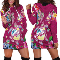 Hawaiian Turtles and Tropical Plants Hoodie Dress Pink Watercolor LT03 - Polynesian Pride