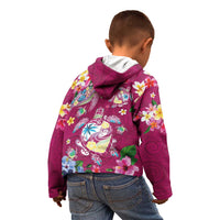Hawaiian Turtles and Tropical Plants Kid Hoodie Pink Watercolor