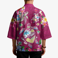 Hawaiian Turtles and Tropical Plants Kimono Pink Watercolor