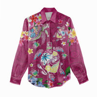Hawaiian Turtles and Tropical Plants Women Casual Shirt Pink Watercolor LT03 - Polynesian Pride