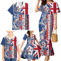 Hawaiian Manta Ray and Turtle Tribal Tattoo Family Matching Mermaid Dress and Hawaiian Shirt With Hawaii Flag and Flowers LT03 - Polynesian Pride