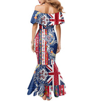 Hawaiian Manta Ray and Turtle Tribal Tattoo Family Matching Mermaid Dress and Hawaiian Shirt With Hawaii Flag and Flowers LT03 - Polynesian Pride