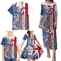 Hawaiian Manta Ray and Turtle Tribal Tattoo Family Matching Puletasi and Hawaiian Shirt With Hawaii Flag and Flowers LT03 - Polynesian Pride