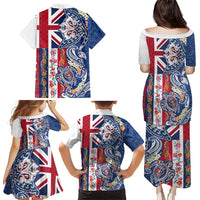 Hawaiian Manta Ray and Turtle Tribal Tattoo Family Matching Puletasi and Hawaiian Shirt With Hawaii Flag and Flowers LT03 - Polynesian Pride