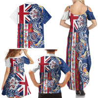 Hawaiian Manta Ray and Turtle Tribal Tattoo Family Matching Summer Maxi Dress and Hawaiian Shirt With Hawaii Flag and Flowers LT03 - Polynesian Pride