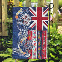 Hawaiian Manta Ray and Turtle Tribal Tattoo Garden Flag With Hawaii Flag and Flowers LT03 Garden Flag Multicolor - Polynesian Pride