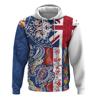 Hawaiian Manta Ray and Turtle Tribal Tattoo Hoodie With Hawaii Flag and Flowers LT03 Pullover Hoodie Multicolor - Polynesian Pride