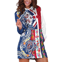 Hawaiian Manta Ray and Turtle Tribal Tattoo Hoodie Dress With Hawaii Flag and Flowers LT03 Multicolor - Polynesian Pride