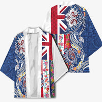 Hawaiian Manta Ray and Turtle Tribal Tattoo Kimono With Hawaii Flag and Flowers