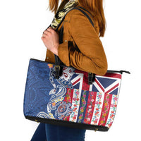 Hawaiian Manta Ray and Turtle Tribal Tattoo Leather Tote Bag With Hawaii Flag and Flowers LT03 Multicolor - Polynesian Pride