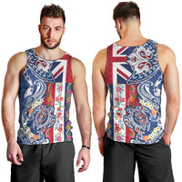 Hawaiian Manta Ray and Turtle Tribal Tattoo Men Tank Top With Hawaii Flag and Flowers LT03 - Polynesian Pride