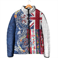 Hawaiian Manta Ray and Turtle Tribal Tattoo Padded Jacket With Hawaii Flag and Flowers