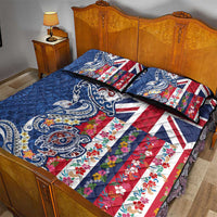 Hawaiian Manta Ray and Turtle Tribal Tattoo Quilt Bed Set With Hawaii Flag and Flowers