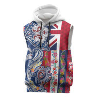 Hawaiian Manta Ray and Turtle Tribal Tattoo Sleeveless Hoodie With Hawaii Flag and Flowers LT03 Multicolor - Polynesian Pride