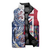 Hawaiian Manta Ray and Turtle Tribal Tattoo Sleeveless Puffer Jacket With Hawaii Flag and Flowers