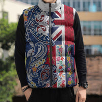 Hawaiian Manta Ray and Turtle Tribal Tattoo Sleeveless Puffer Jacket With Hawaii Flag and Flowers